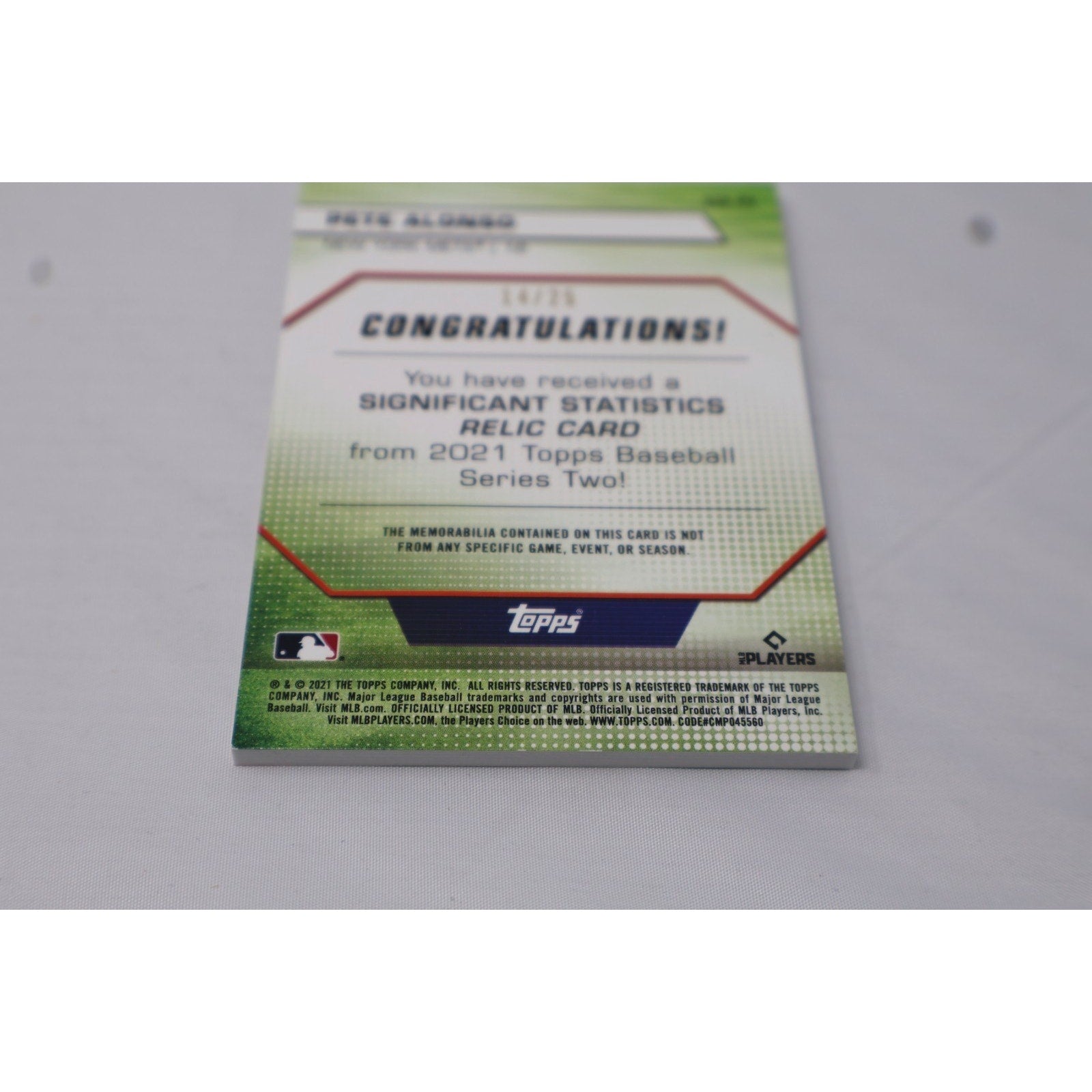 Pete Alonso 2021 Topps Significant Statistics Relic 14/25 #SSR-PA NM+