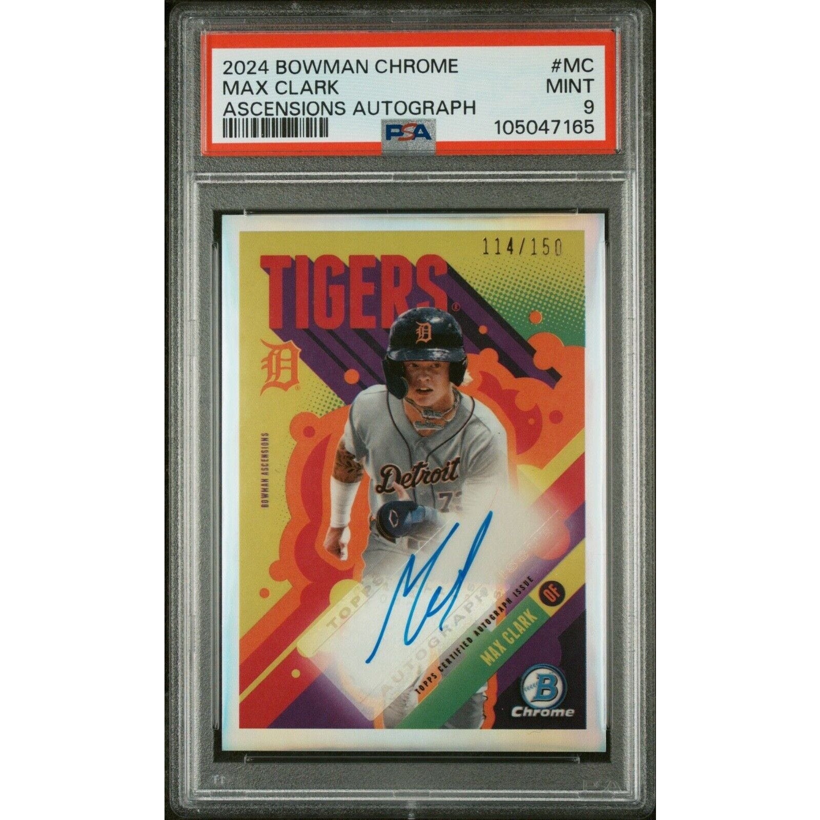 2024 BOWMAN CHROME BOWMAN ASCENSIONS AUTOGRAPH #MC MAX CLARK /150 PSA 9 Tigers