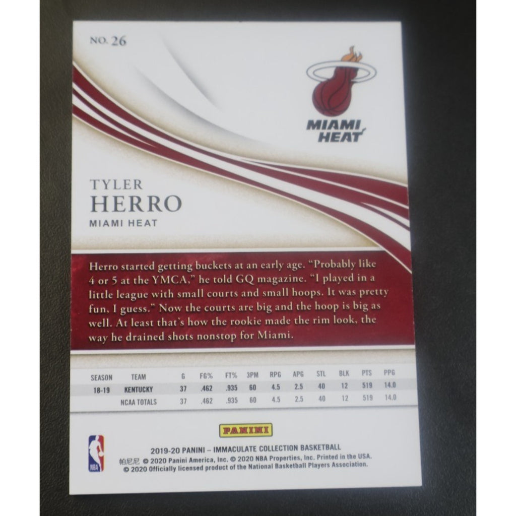 2019-20 Panini Immaculate Red /49 Tyler Herro #26 Rookie RC Miami Heat