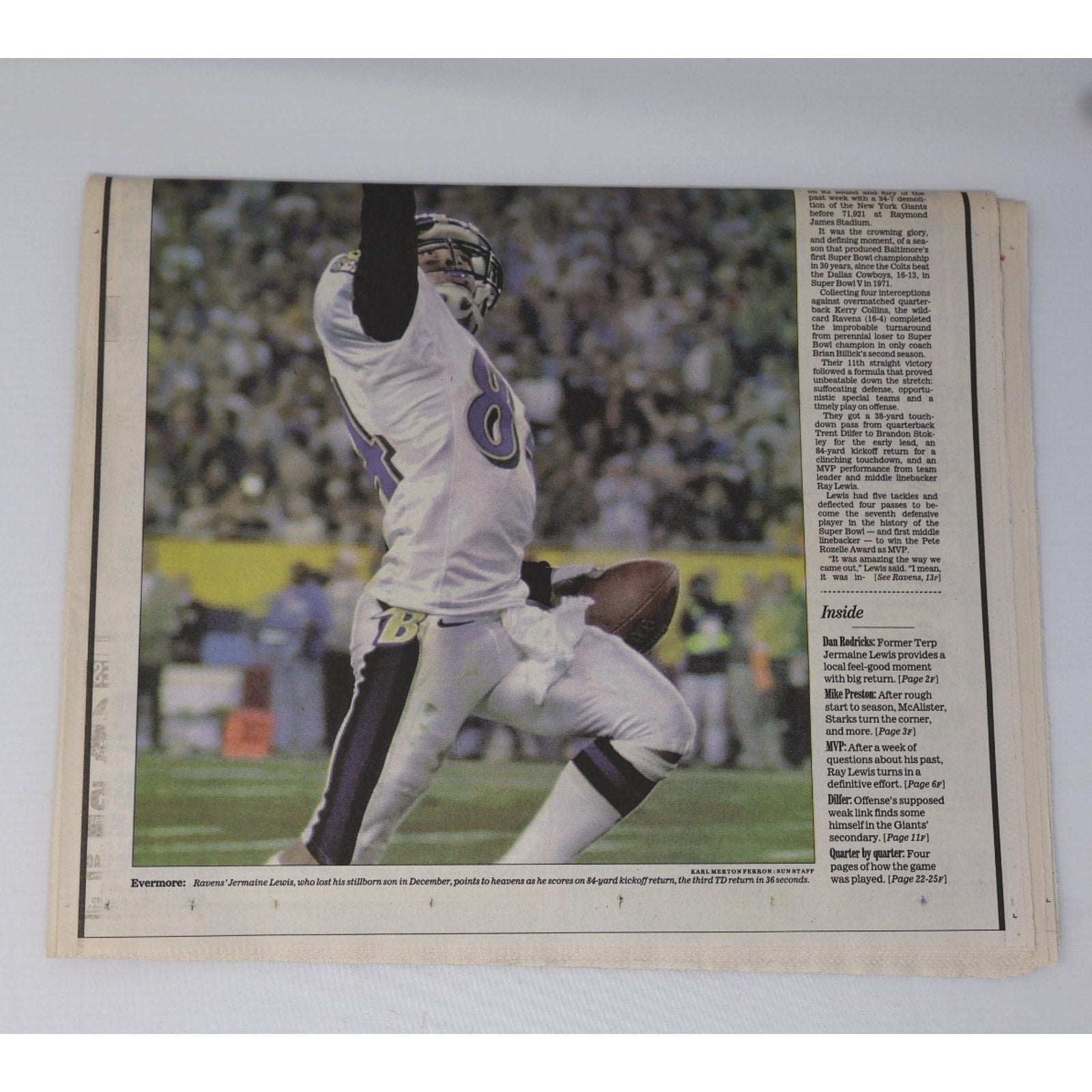 Baltimore Ravens 1st Time Champs Baltimore Sun Newspaper Headline Purple Reign