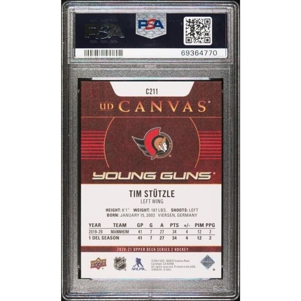2020 Upper Deck Young Guns CANVAS #C211 TIM STUTZLE RC PSA 10 GEM MINT Senators