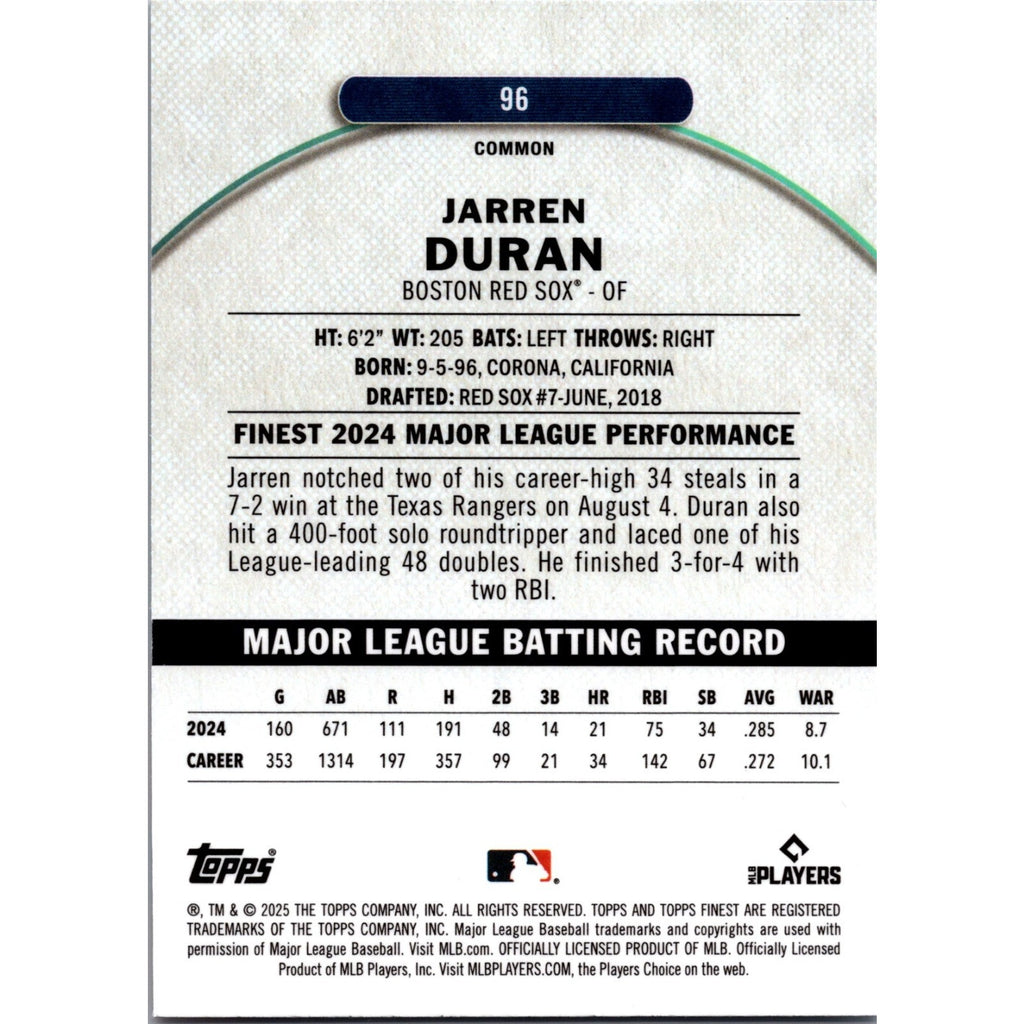 JARREN DURAN 2025 TOPPS FINEST COMMON X-Fractor REFRACTOR Red Sox