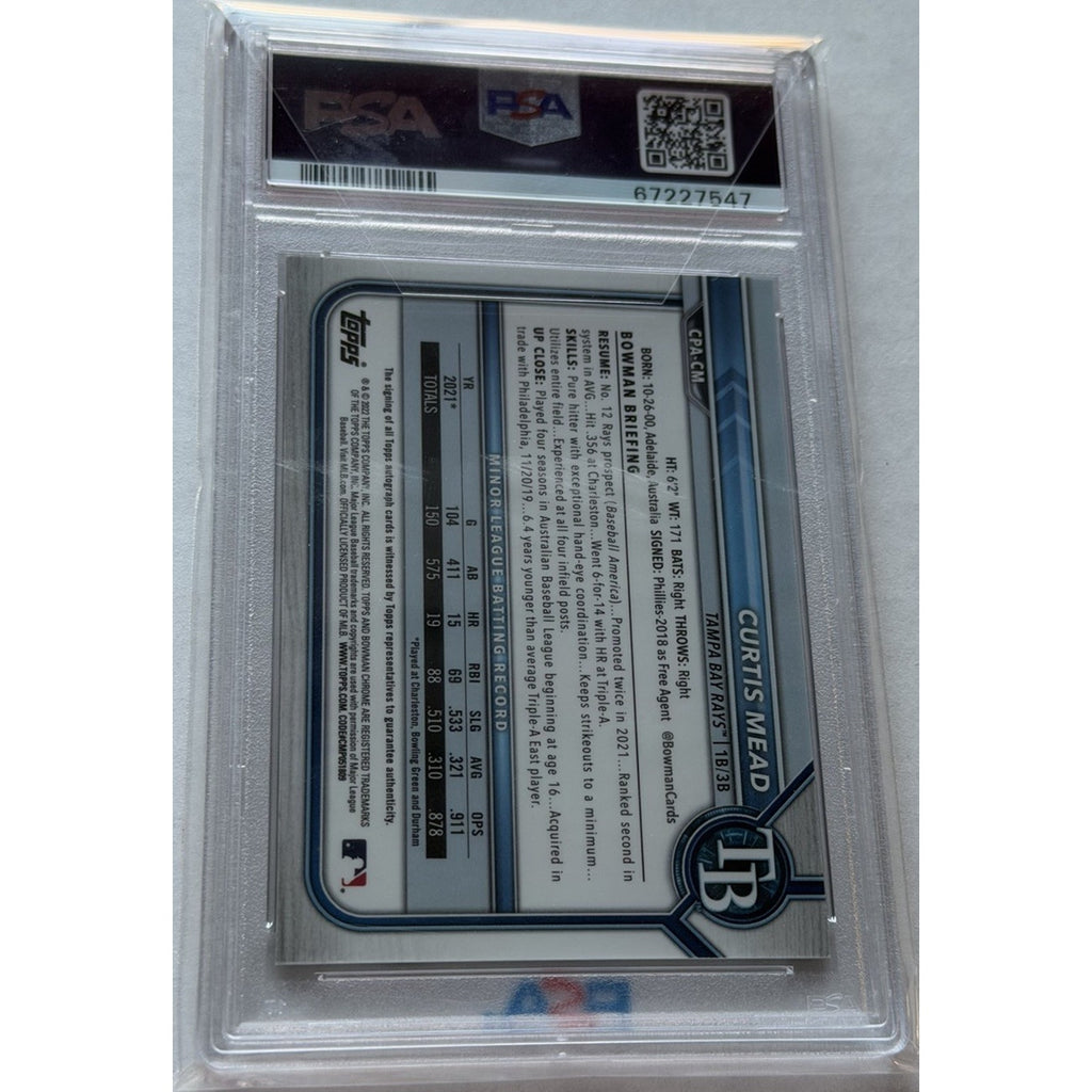 Curtis Mead 2022 Bowman Chrome Auto Atomic Refractor /100 PSA 9 MINT Rays RC