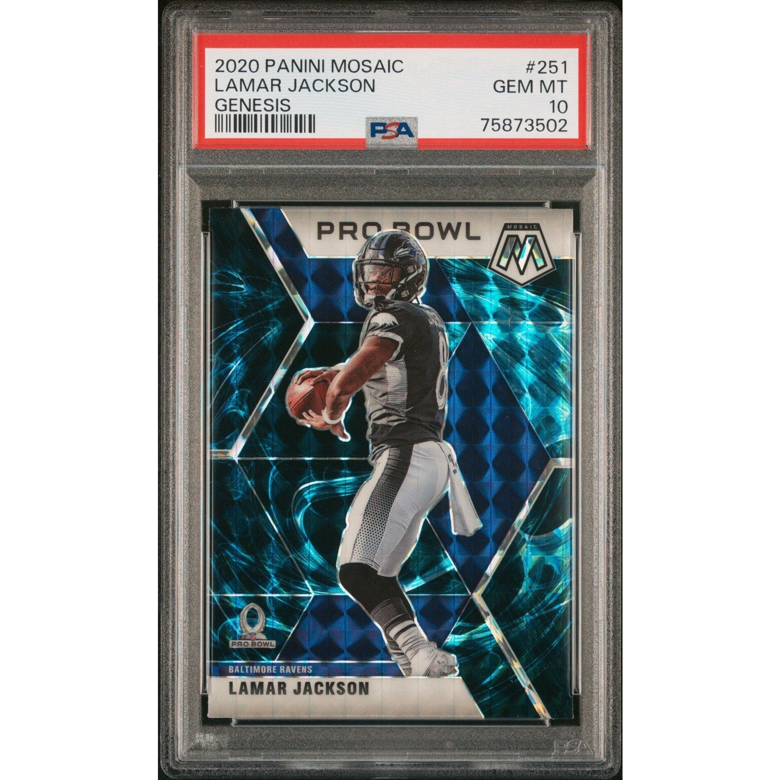2020 Panini Mosaic Lamar Jackson PSA 10 Pro Bowl #251 Genesis Mosaic Prizm