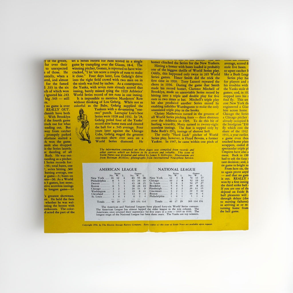 1950 WORLD SERIES STARS PICTORIAL POSTER RARE ALL-TIME BABE RUTH EXIDE NEWS