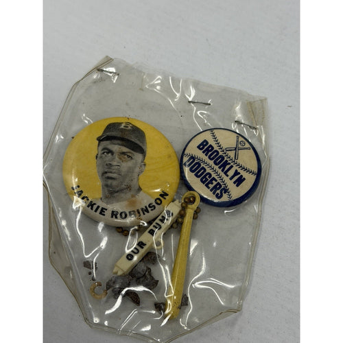 1950’s Jackie Robinson Brooklyn Dodgers PM10 Pin Lot Sealed Our Bums Dirt Rare