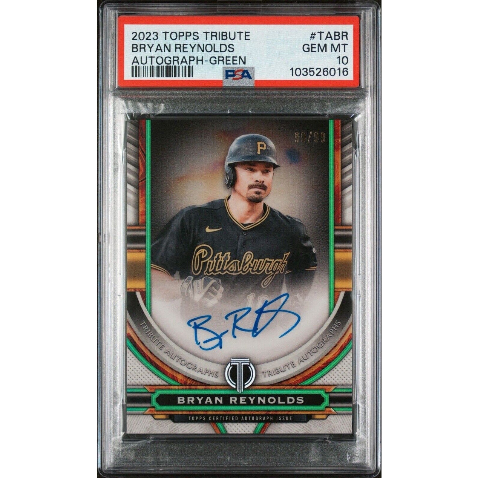 2023 Topps Tribute Bryan Reynolds #TABR Green Refractor /99 Auto PSA 10 Pirates