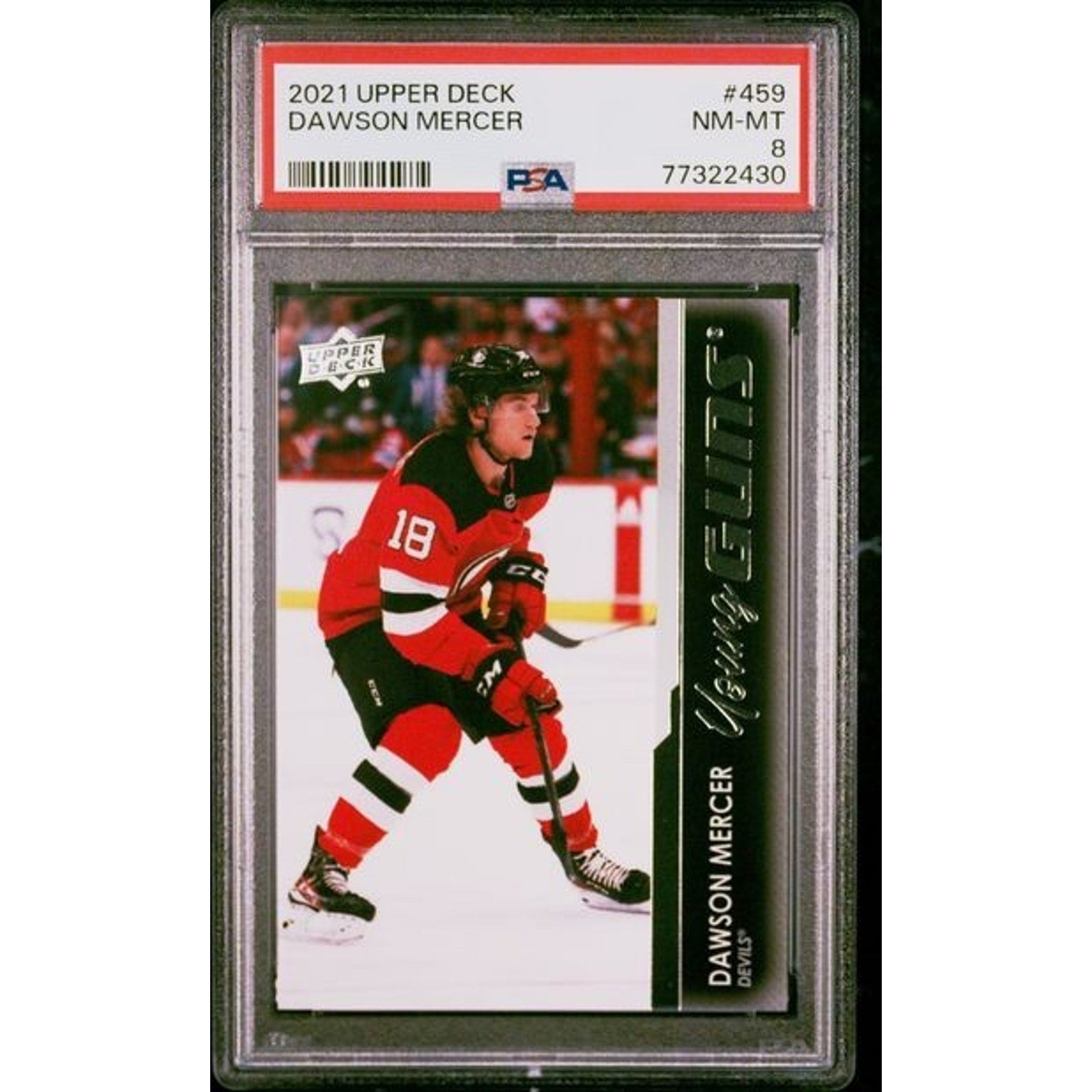 Dawson Mercer 2021 Upper Deck Series 2 Young Guns #459 PSA 8