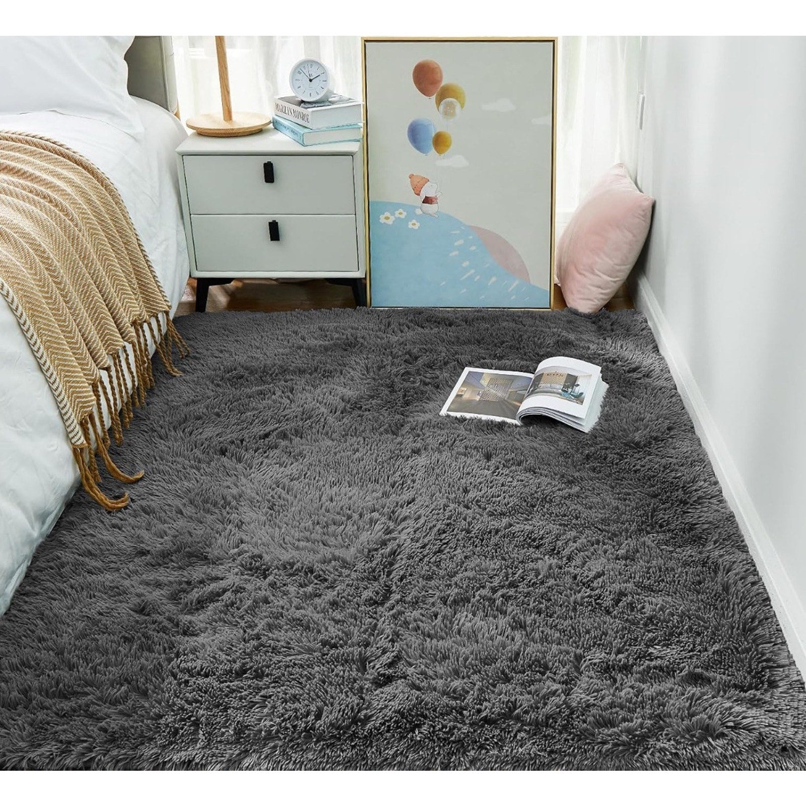 Ophanie Area Rugs for Bedroom Living Room Grey Fluffy Fuzzy Shag 4X6 Indoor