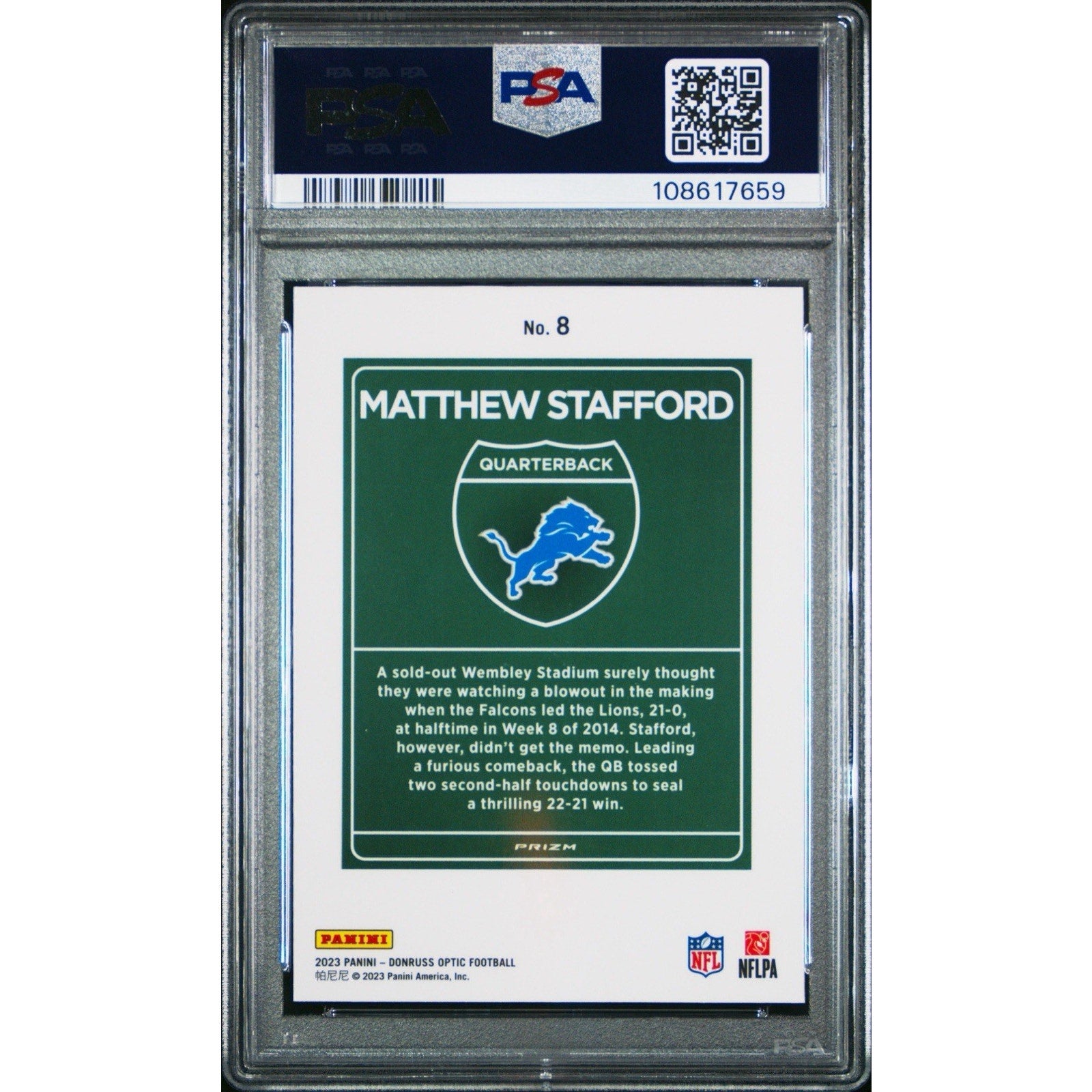 2023 Donruss Optic Matthew Stafford International Downtown #8 PSA 10