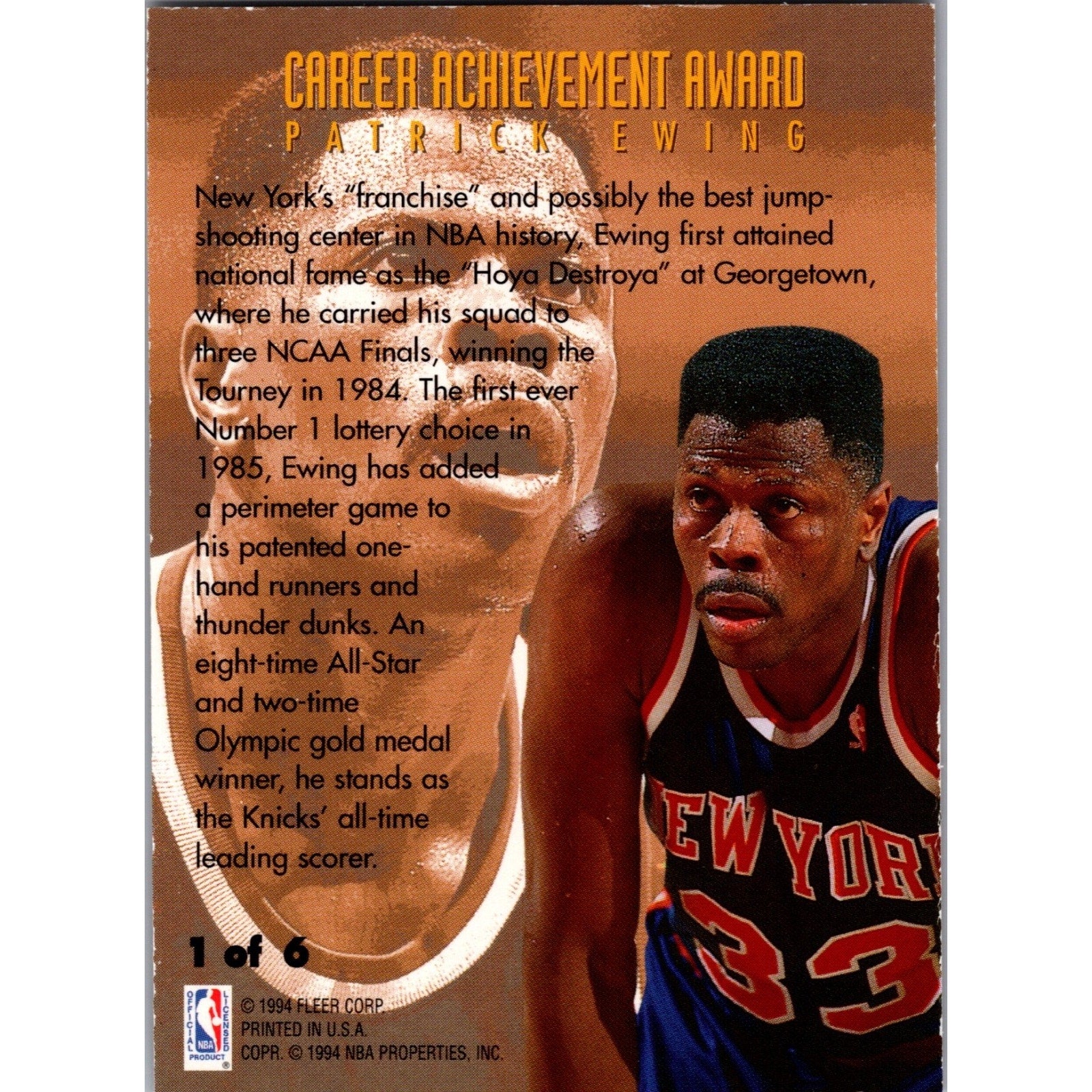 Patrick Ewing 1994-95 Fleer CAREER ACHIEVEMENT AWARD FOIL Card #1 OF 6 Mint