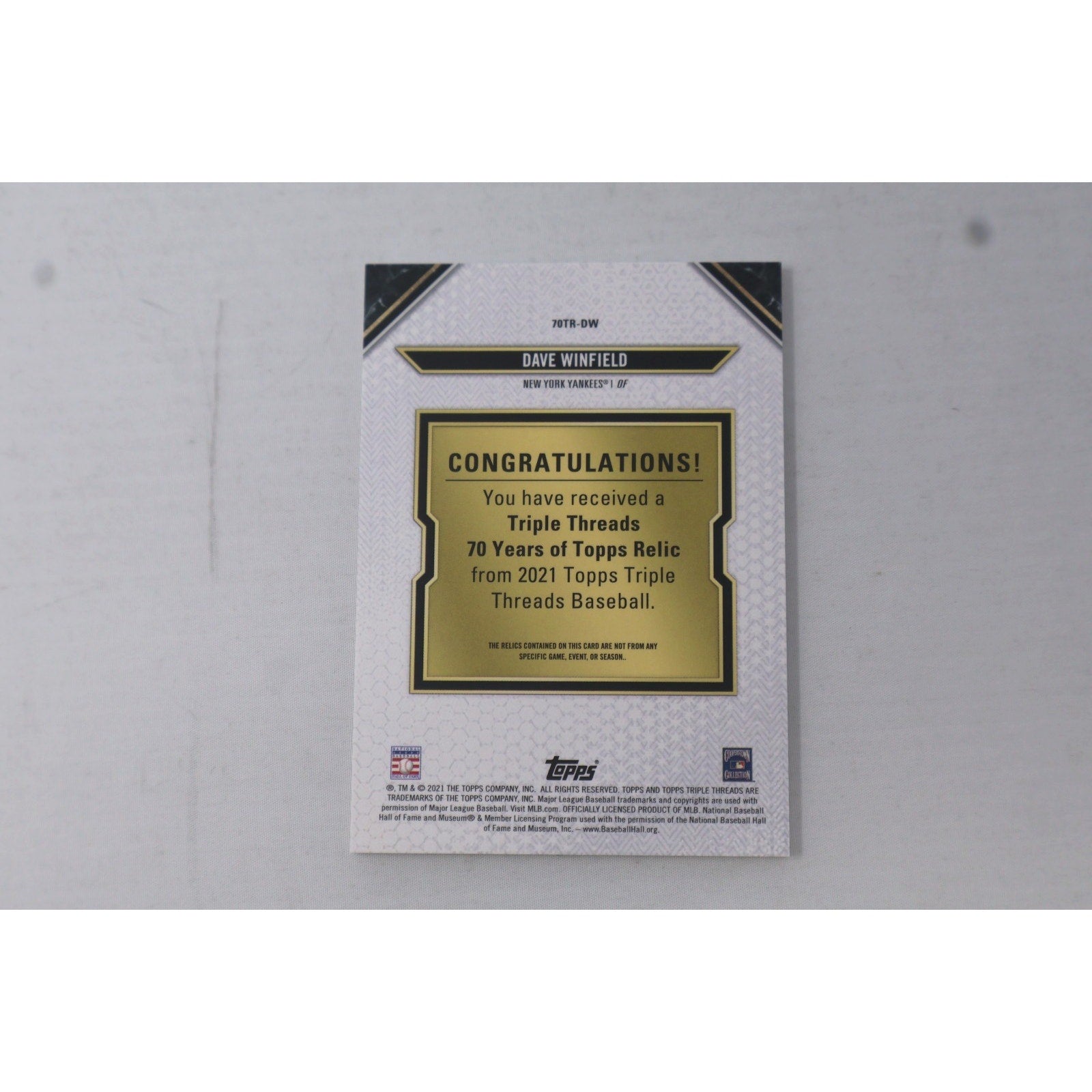 Dave Winfield 2021 Topps Triple Threads 70 Years Of Topps Relic /9 #70TR-DW Mint