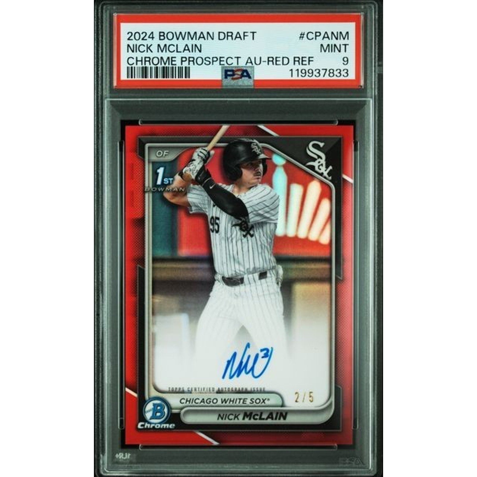 Nick McLain 2024 Bowman Chrome Draft Auto Red Refractor /5 #CPA-NM PSA 9