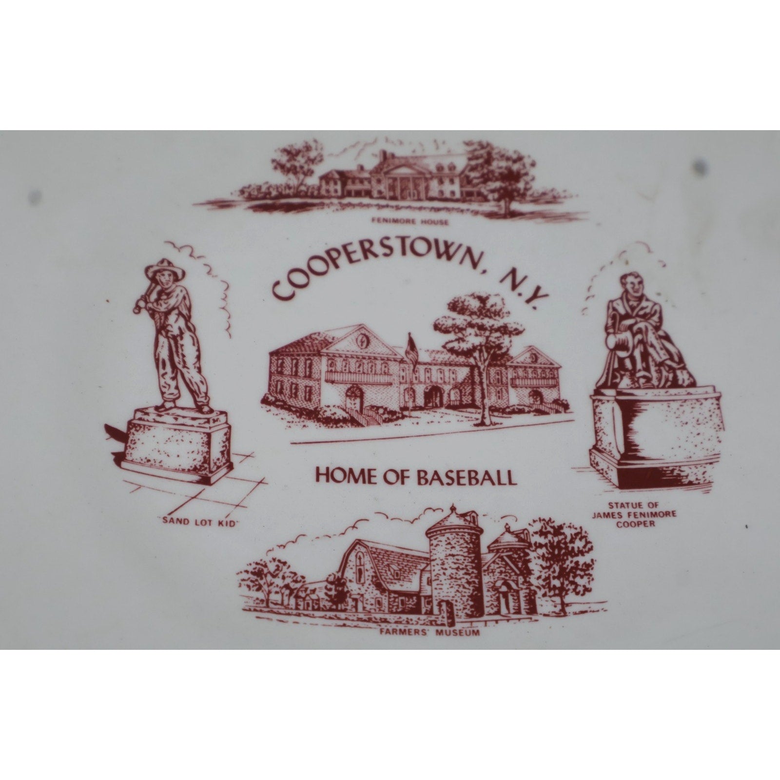 Vintage Cooperstown, NY Souvenir 9" Plate Home Of Baseball
