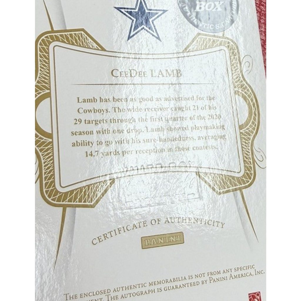 2020 Panini Flawless CEEDEE LAMB 1/1 Rookie Dual Patch Auto RPA White Box SAP