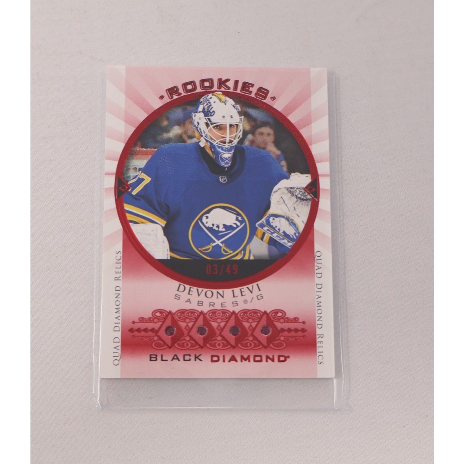 Devon Levi 2023-24 UD Black Diamond Rookie Quad Gems Relics Ruby /49 #BDRR-DL RC