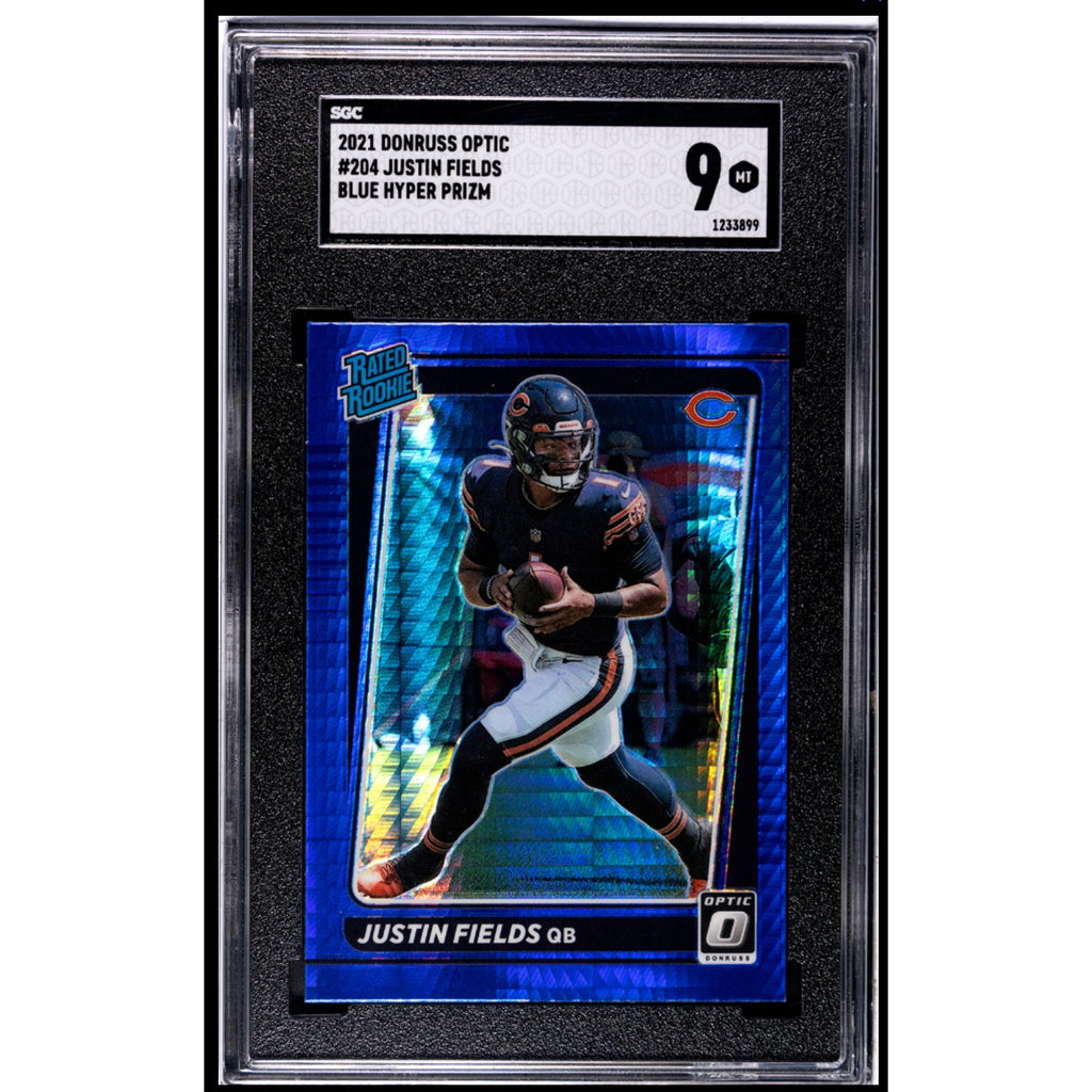 2021 Donruss Optic Justin Fields Blue Hyper Prizm Rated Rookie #204 SGC 9 RC