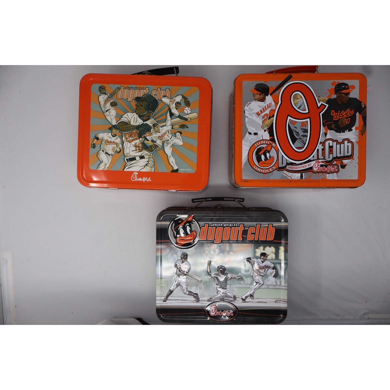 Lot Of 3 Baltimore Orioles Vintage Metal Lunchboxes