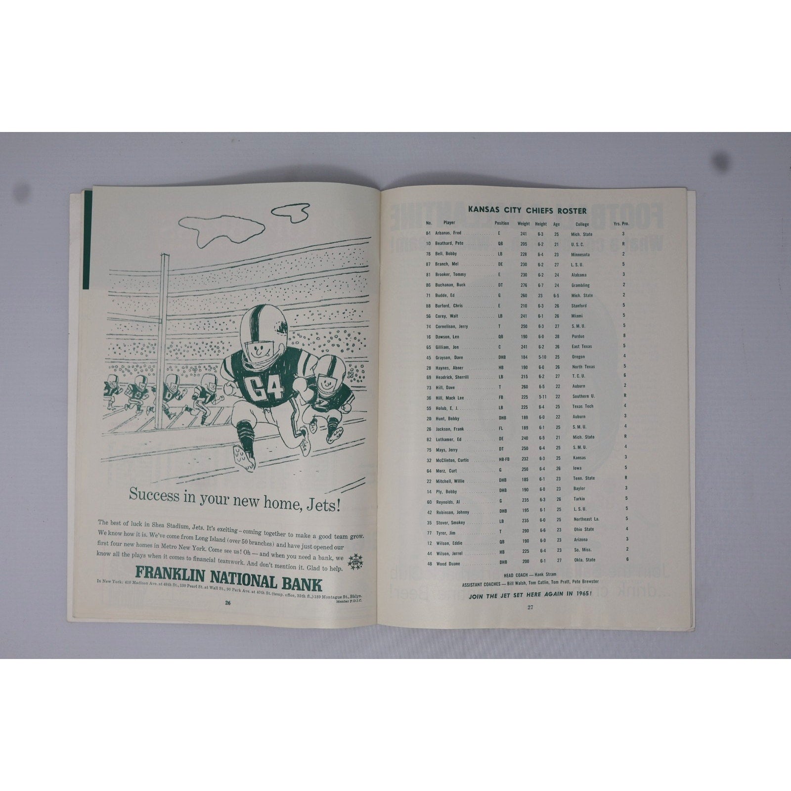 Afl New York Jets Vs KC 11-29-1964 Gameday Program Writing On Cover Historic