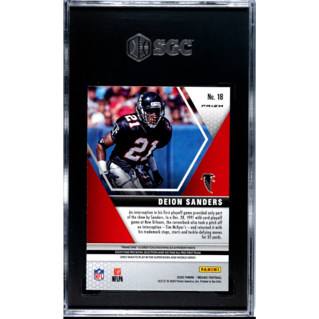 2020 Panini Mosaic Reactive Blue Prizm Deion Sanders #18 Falcons SGC 9 Mint