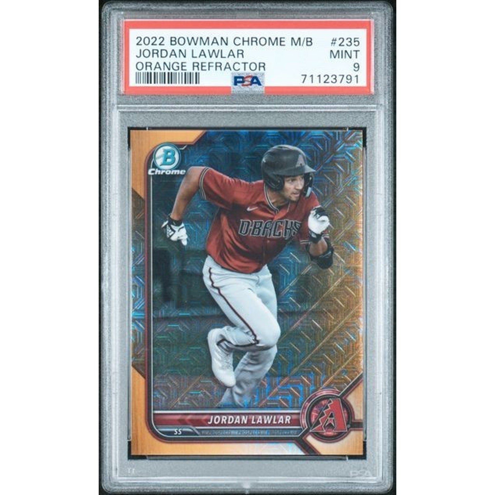 2022 BOWMAN MEGA BOX CHROME #235 JORDAN LAWLAR ORANGE REFRACTOR PSA 9
