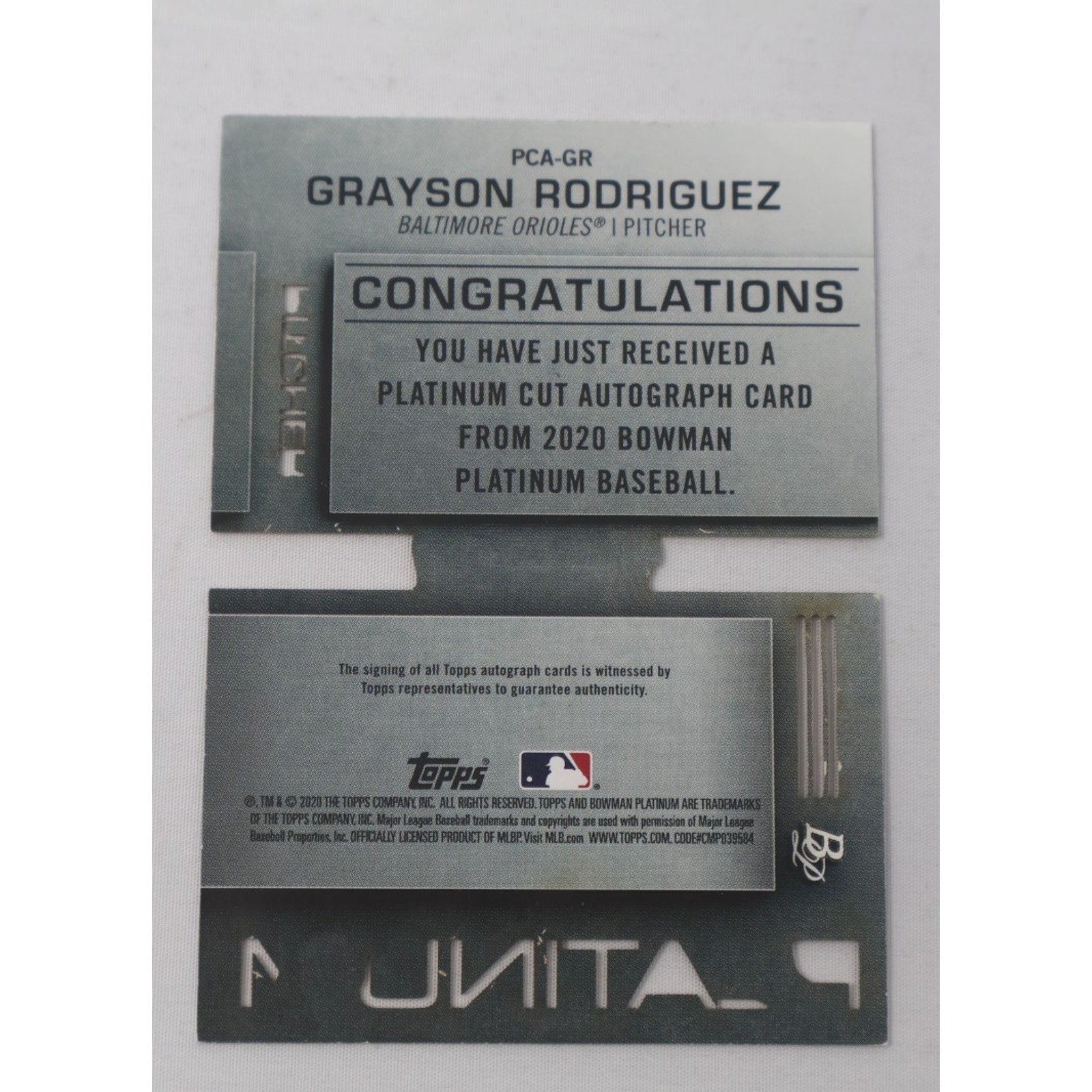 Grayson Rodriguez 2020 Bowman Platinum Die-Cut Autograph SerialNumbered /50