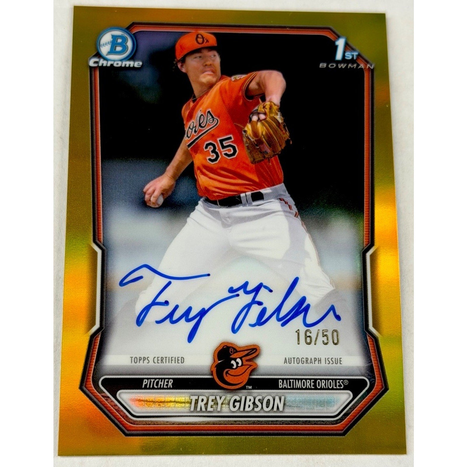 2026 Bowman Chrome 1st Bowman Trey Gibson Gold Shimmer Auto /50