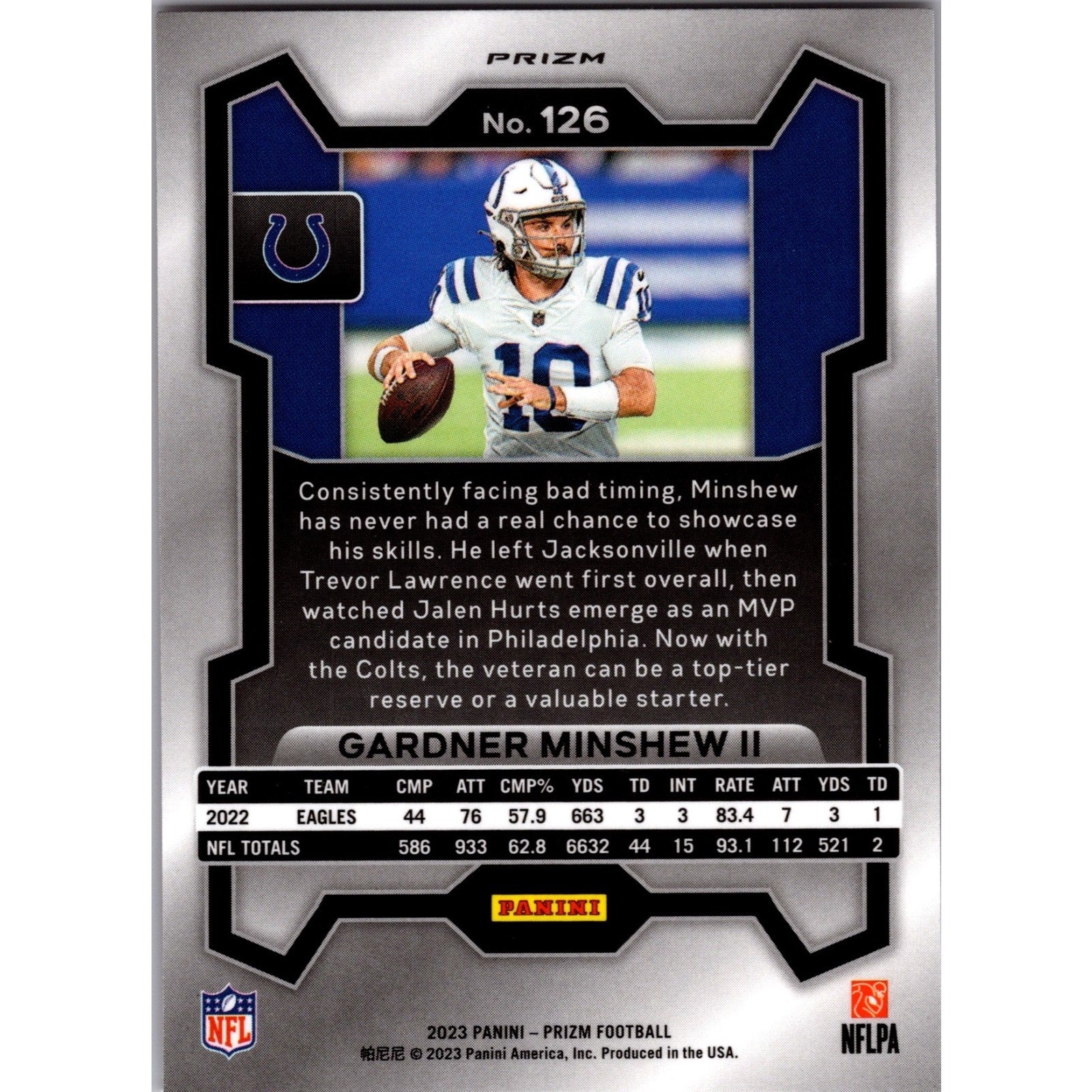 Gardner Minshew 2023 Panini Prizm Orange Disco Prizm #126