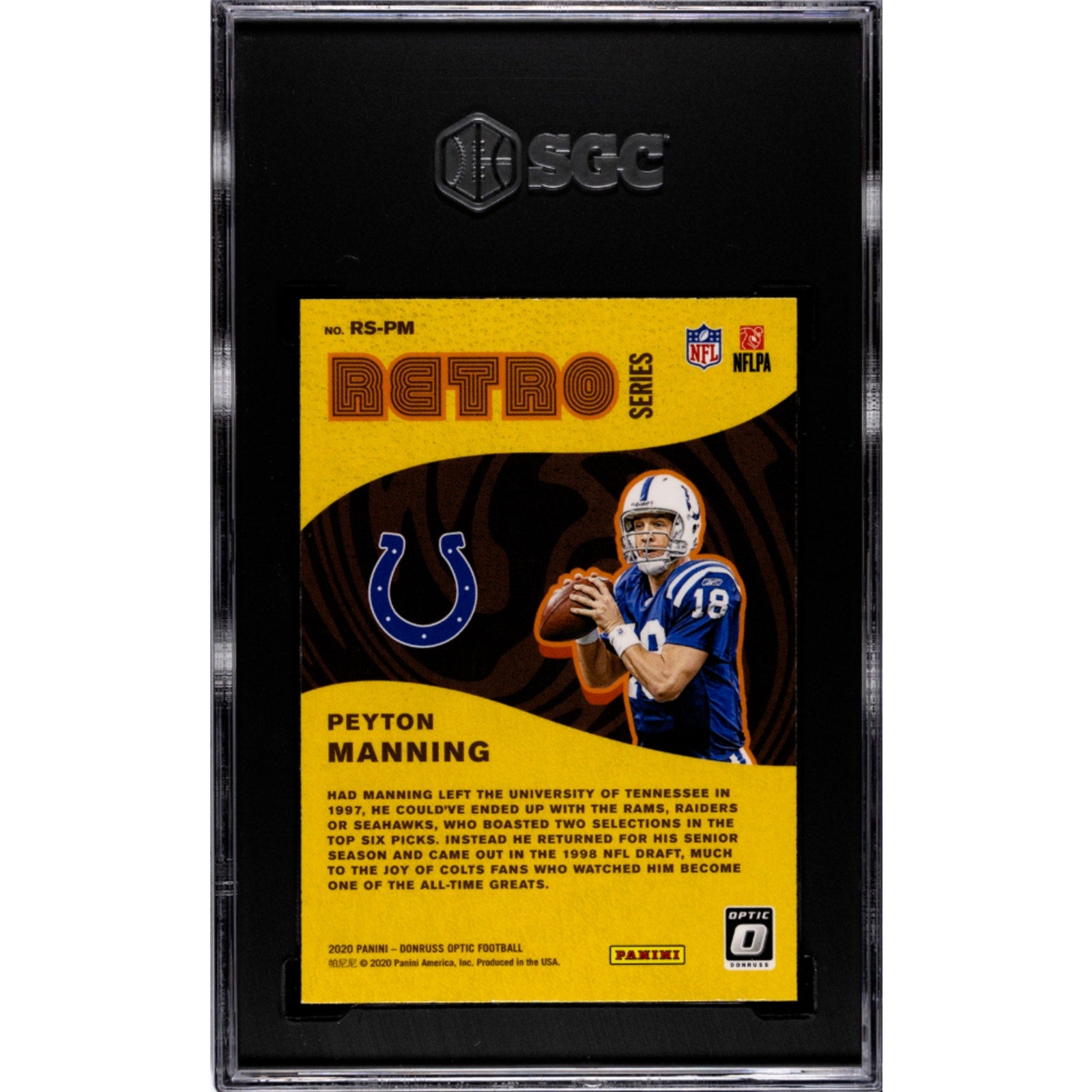 Peyton Manning 2020 Donruss Optic #RSPM Retro Series SGC 10 Indianapolis Colts