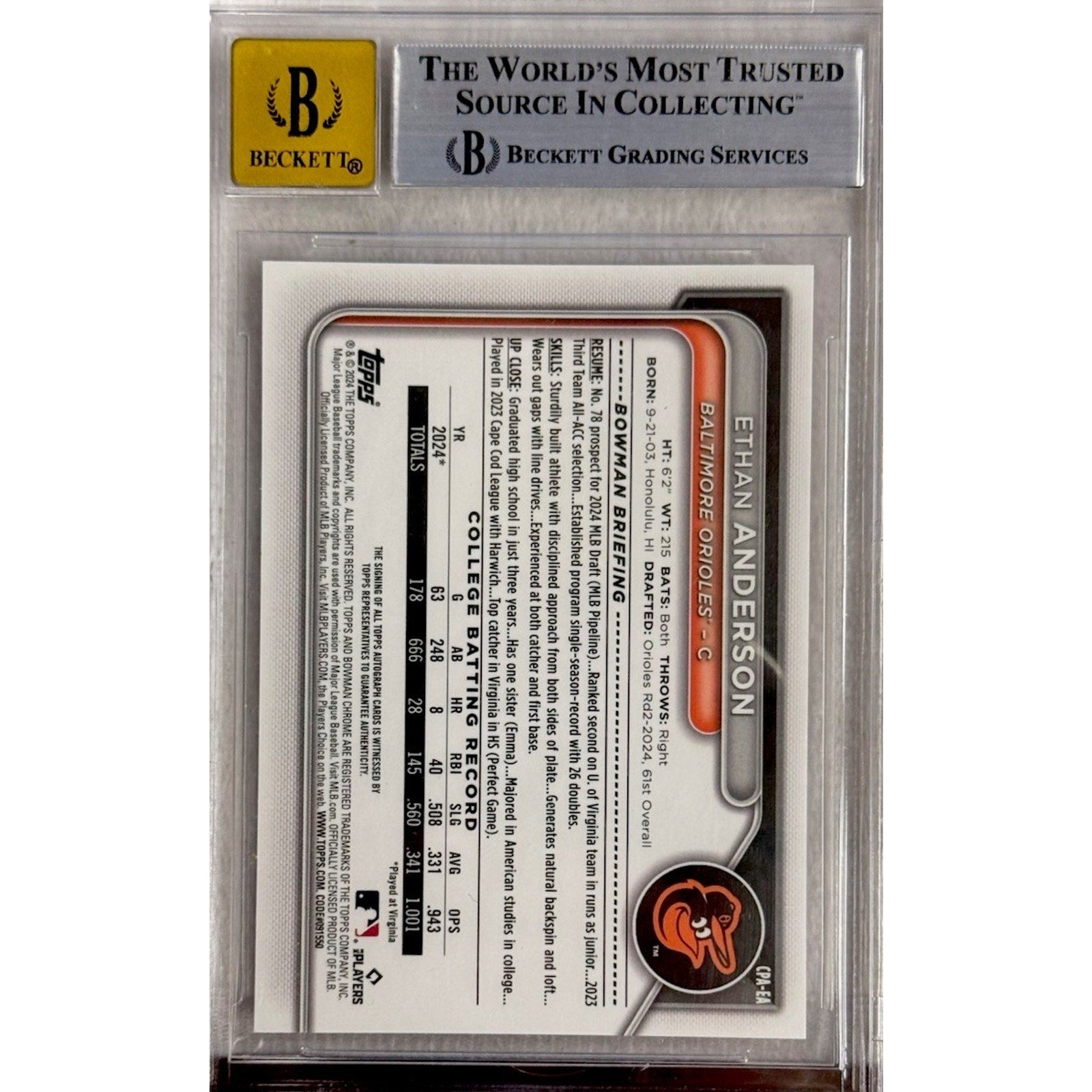 2024 Bowman Draft Ethan Anderson Red Lava Refractor Auto /5 #CPA-EA BGS 9 Rookie