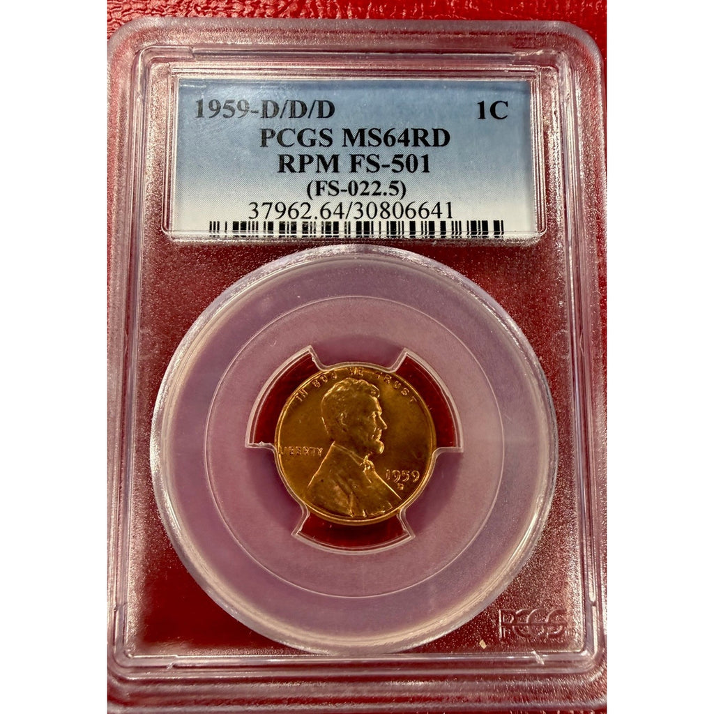 1959-D/D/D PCGS MS64RD RPM FS-501 Lincoln Cent Repunched Mintmark 1C Denver