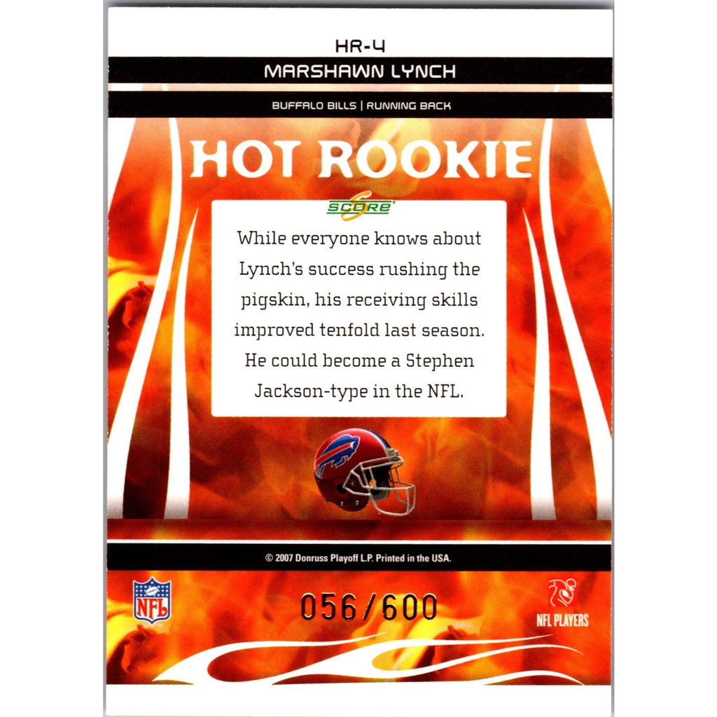 Marshawn Lynch 2007 Score Hot Rookie Gold Zone /600 #HR-4 RC