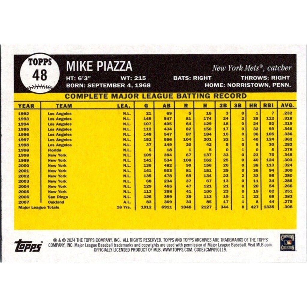 2024 Topps Archives Retro 1961 Topps #48 Mike Piazza - New York Mets