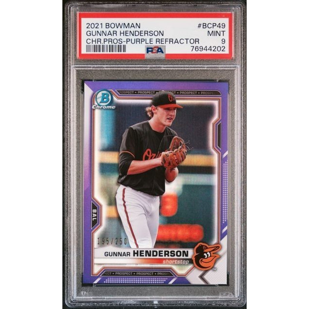 Gunnar Henderson 2021 Bowman Chrome Prospects Purple Refractor #BCP49 /250 PSA 9