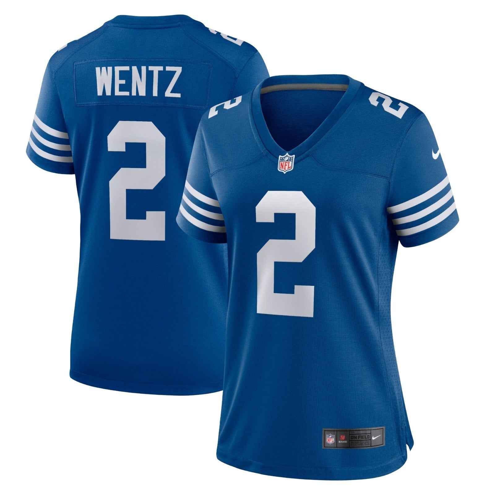 Nike Women’s Carson Wentz Indianapolis Colts jersey in royal blue with number 2 on front and back