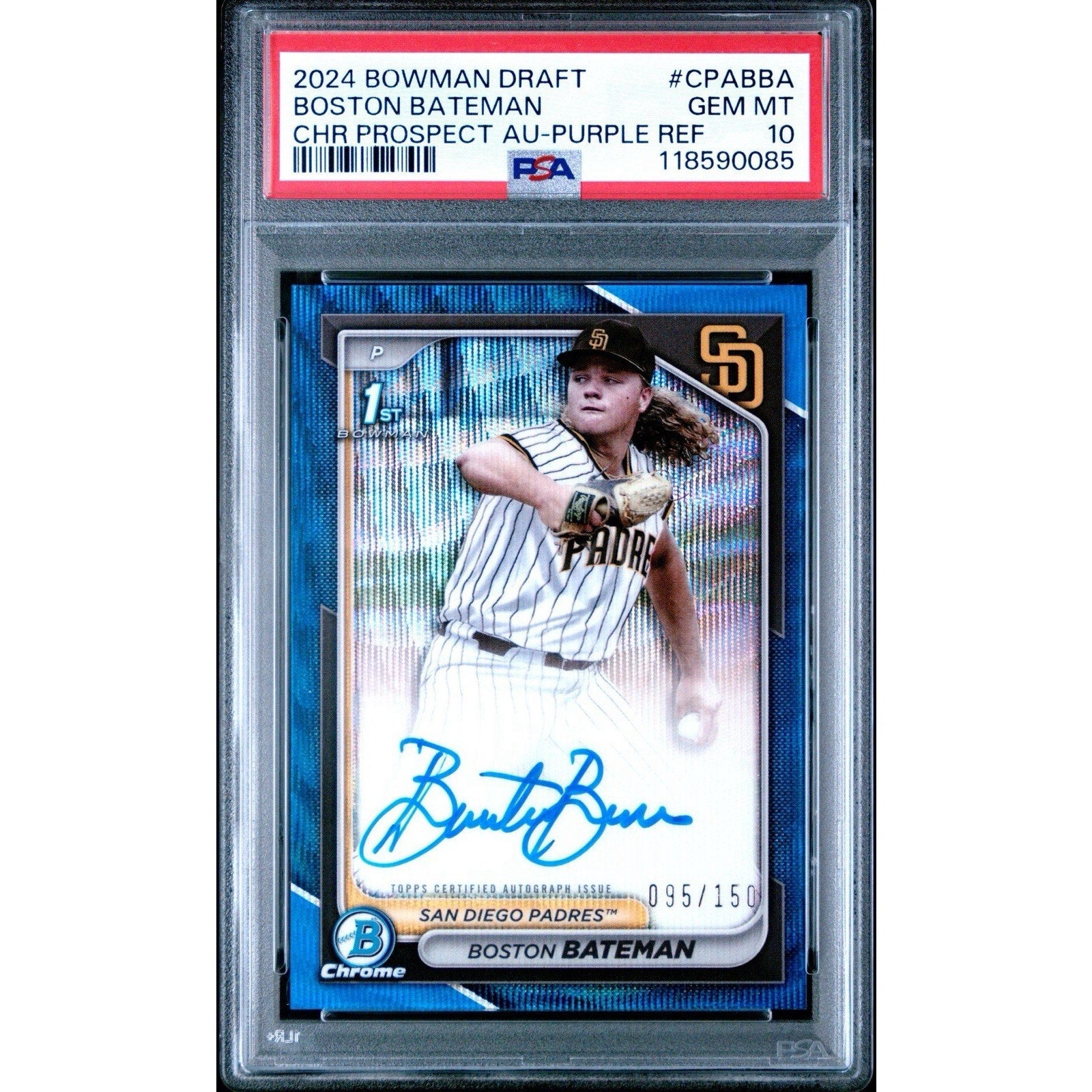 Boston Bateman 2024 Bowman Draft Rookie Auto Blue Refractor /150 #CPABBA PSA 10