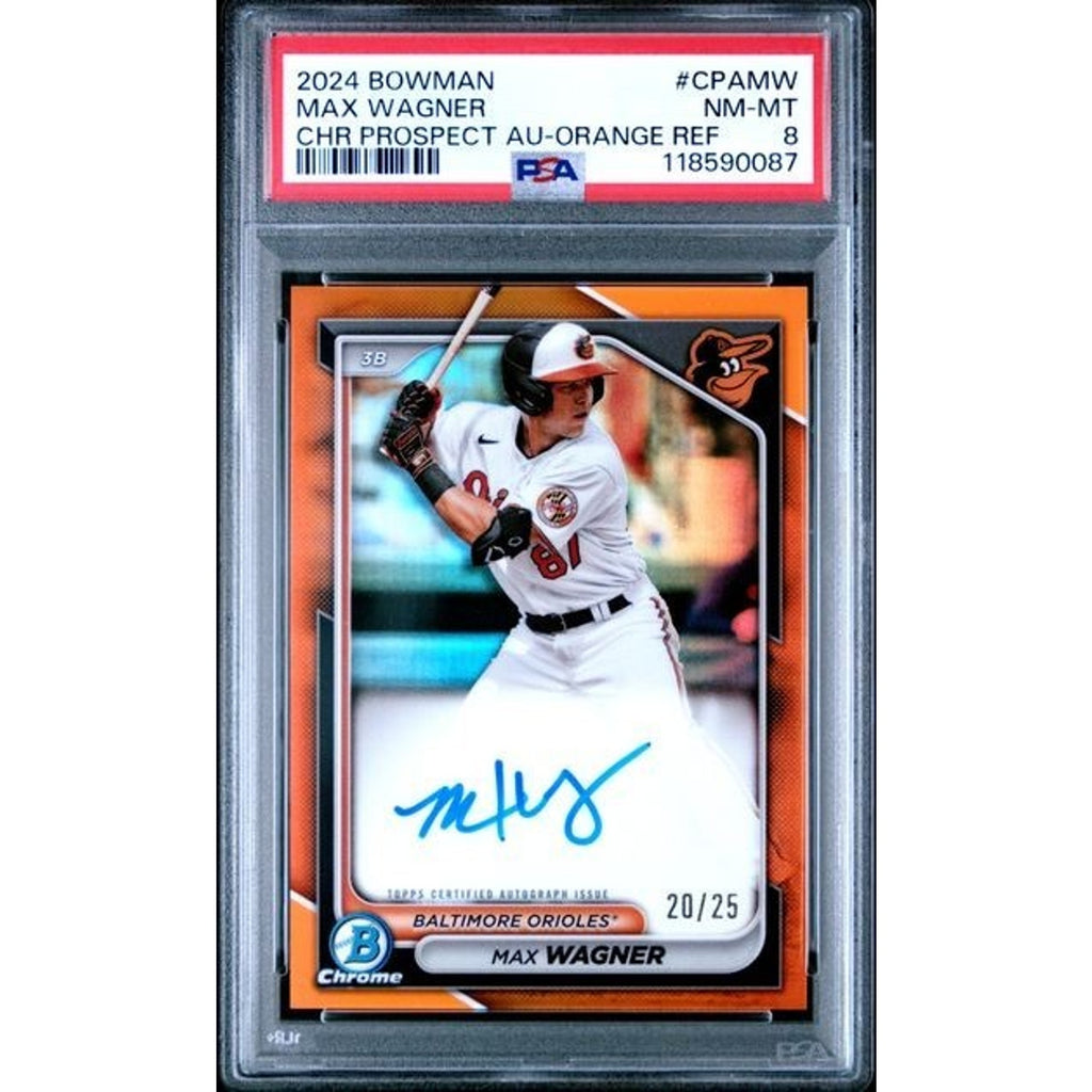 Max Wagner 2024 Bowman Chrome Prospects Autograph Orange Refractor /25 #CPA-MW PSA 8