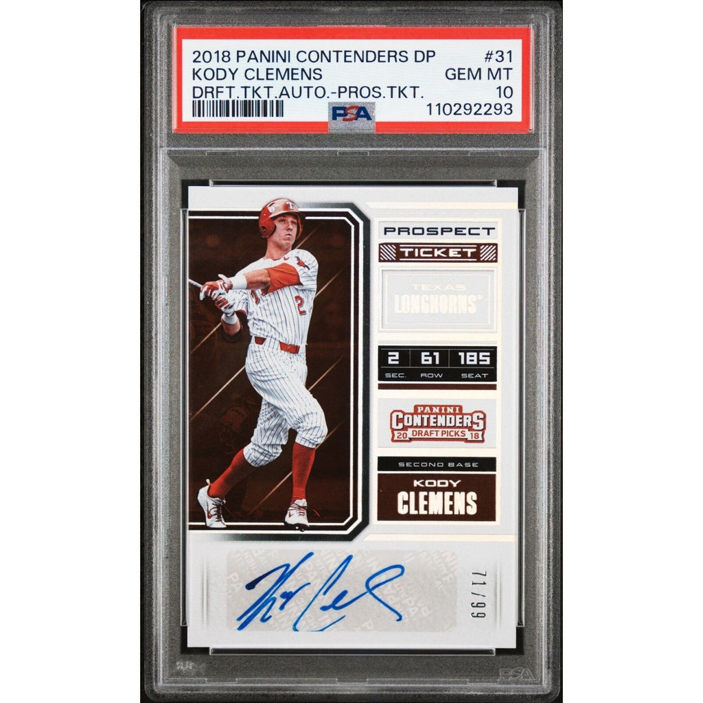 2018 Panini Contenders Draft Pick Auto Ticket #31 Kody Clemens /99 PSA 10 POP 2