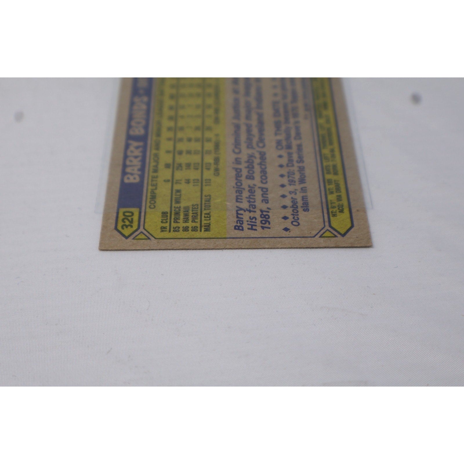 Barry Bonds 1987 Topps #320 Rookie Card (RC) - Pittsburgh Pirates - NMT+