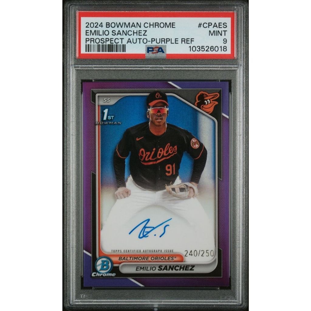 Emilio Sanchez 2024 Bowman Draft 1st Purple REFRACTOR #CPAES Auto /250 PSA 9 RC