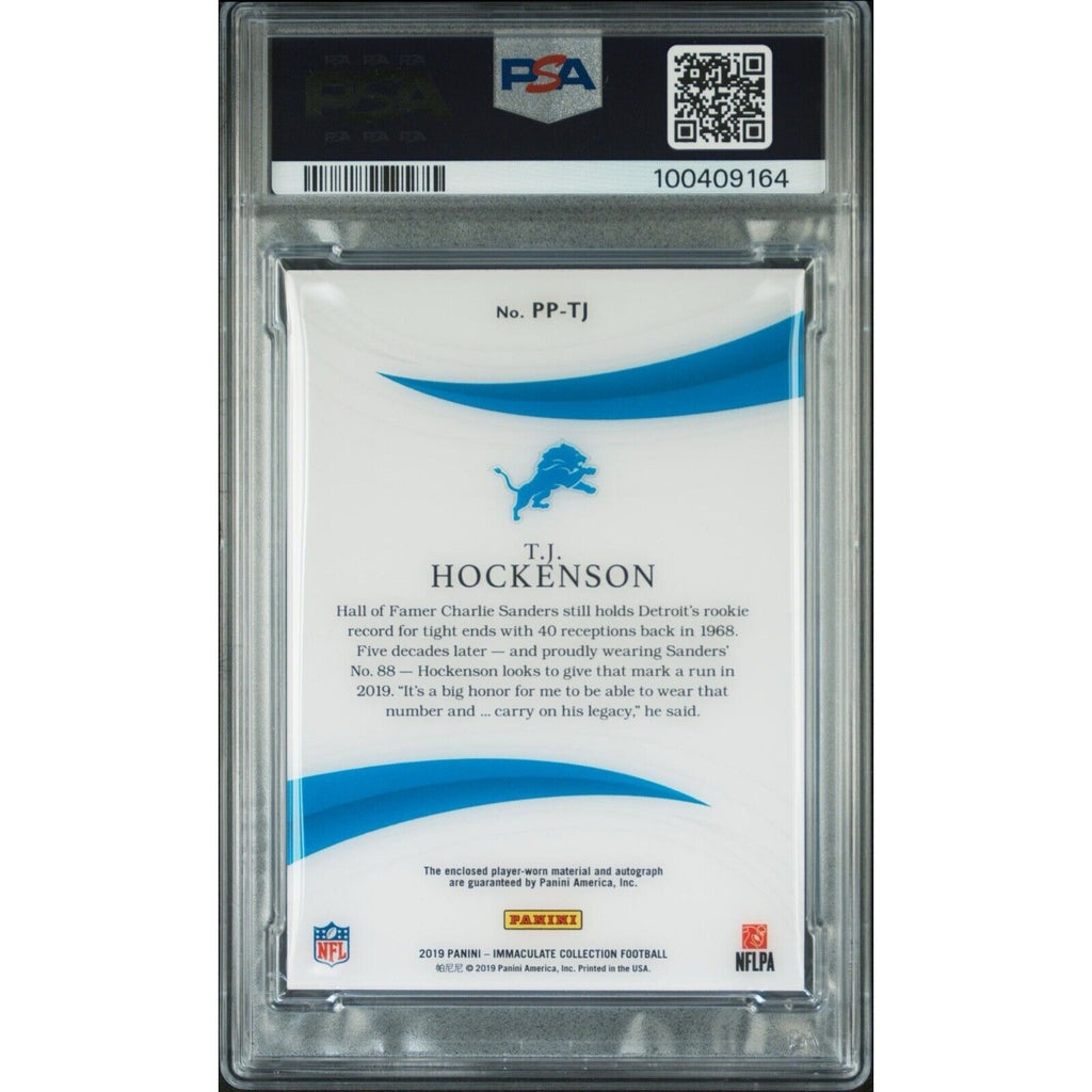2019 Panini Immaculate T. J. Hockenson Rookie Patch Auto RPA RC /25 PSA 9 Gold