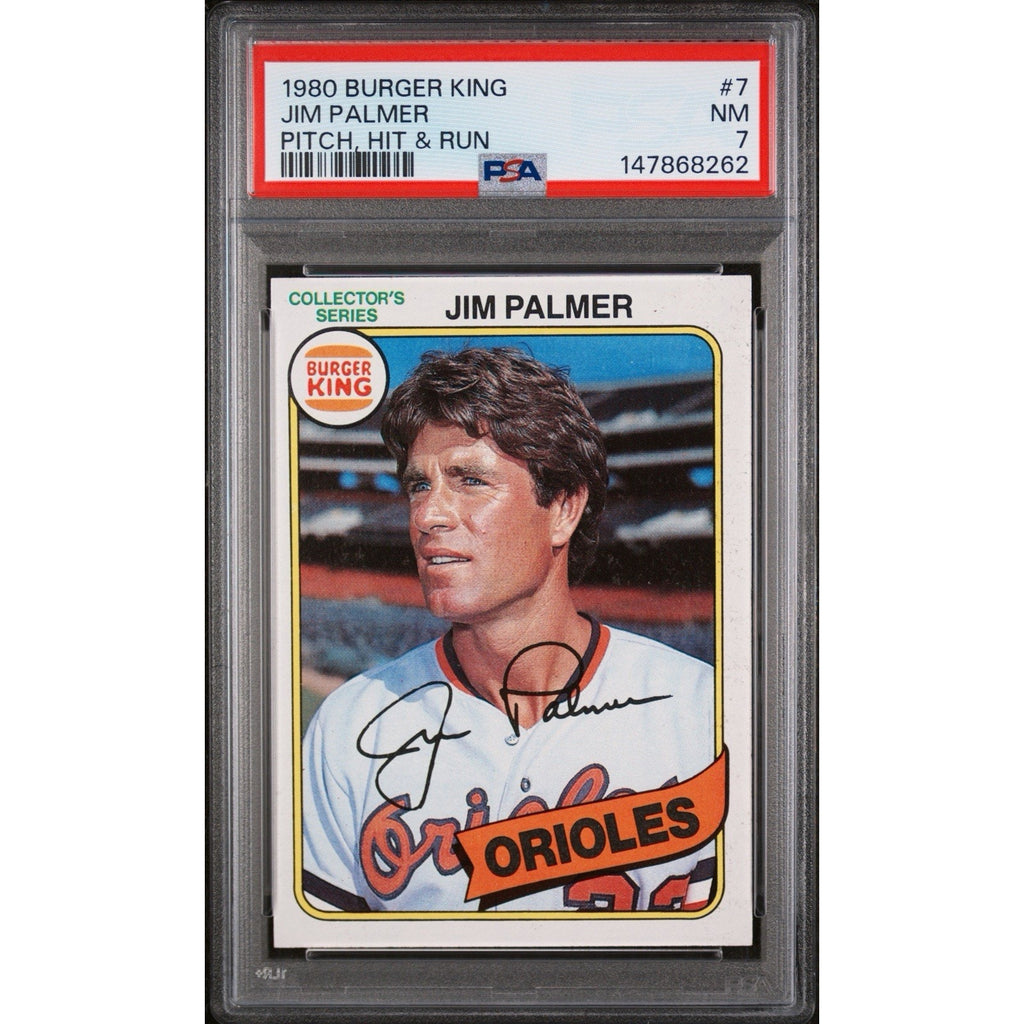 1980 Burger King Pitch Hit & Run Jim Palmer #7 PSA 7 Near Mint Baltimore Orioles vintage baseball card front