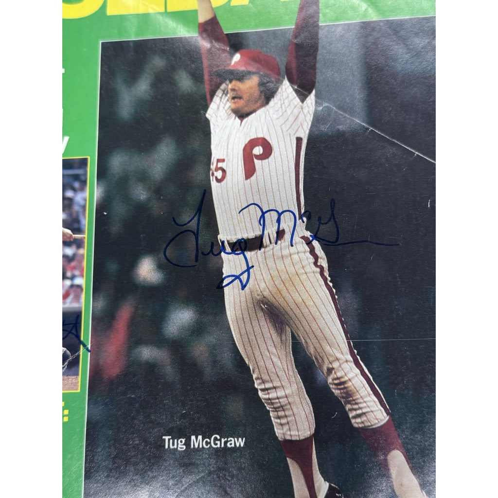 Close-up cover image of 1980 Popular Sports Baseball magazine featuring Tug McGraw and vintage MLB graphics