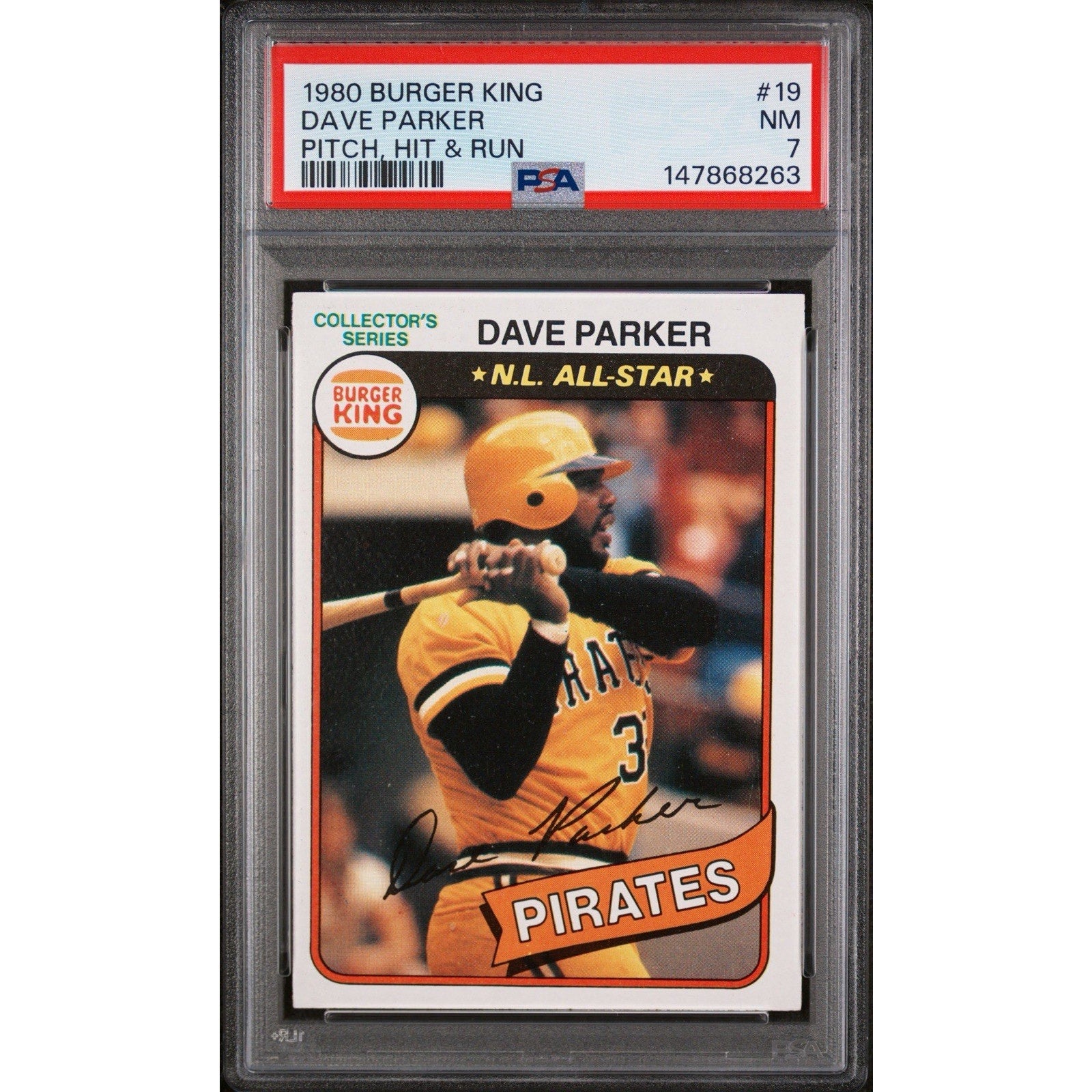 1980 Topps Burger King Pitch Hit & Run Dave Parker #19 PSA 7 Near Mint Pittsburgh Pirates baseball card front