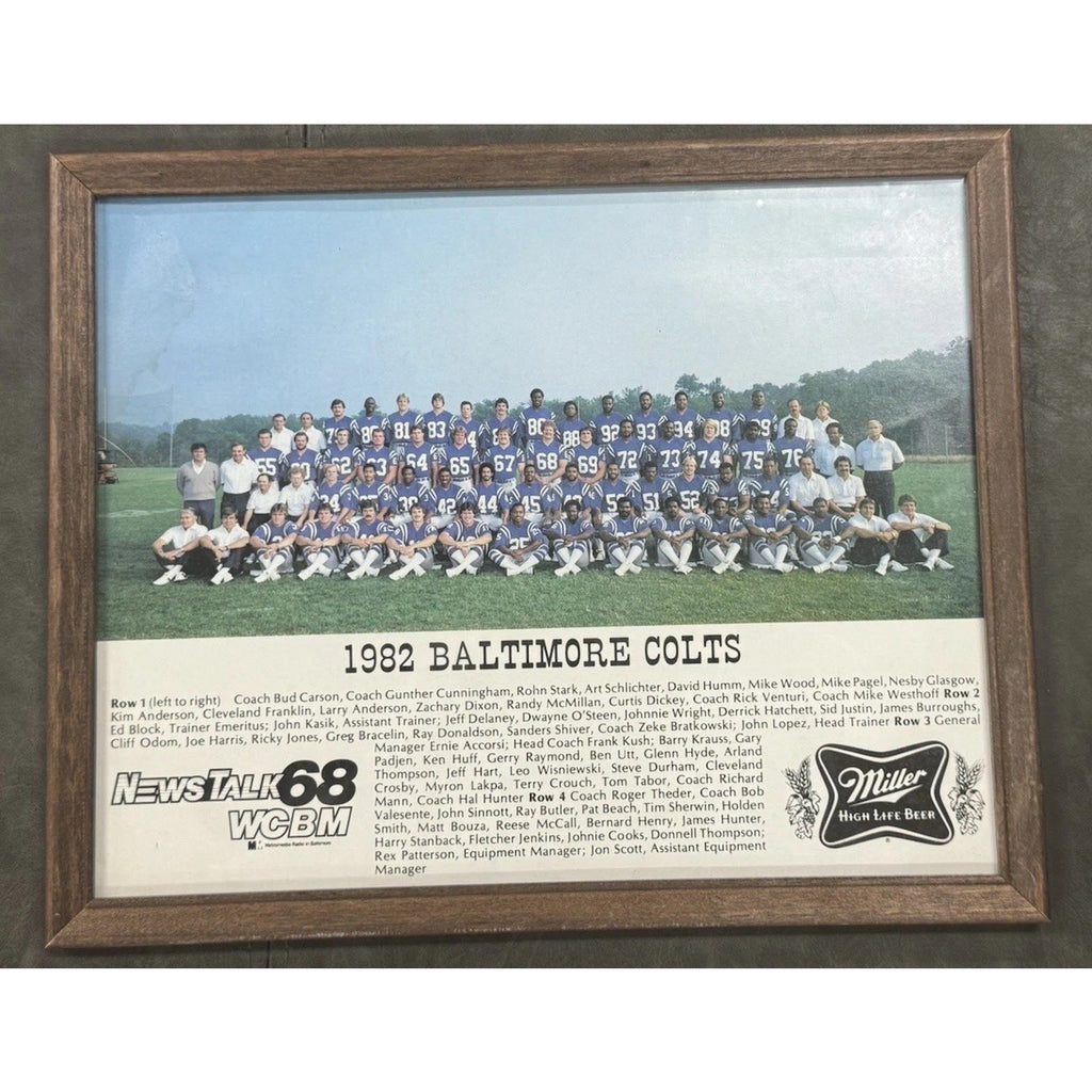 Framed 1982 Baltimore Colts NFL team photo collectible display