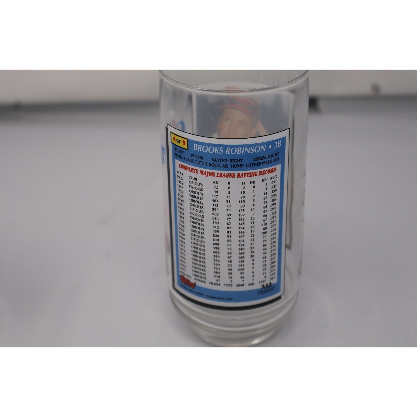 Back side of 1993 McDonald’s baseball collectible tumbler with printed information