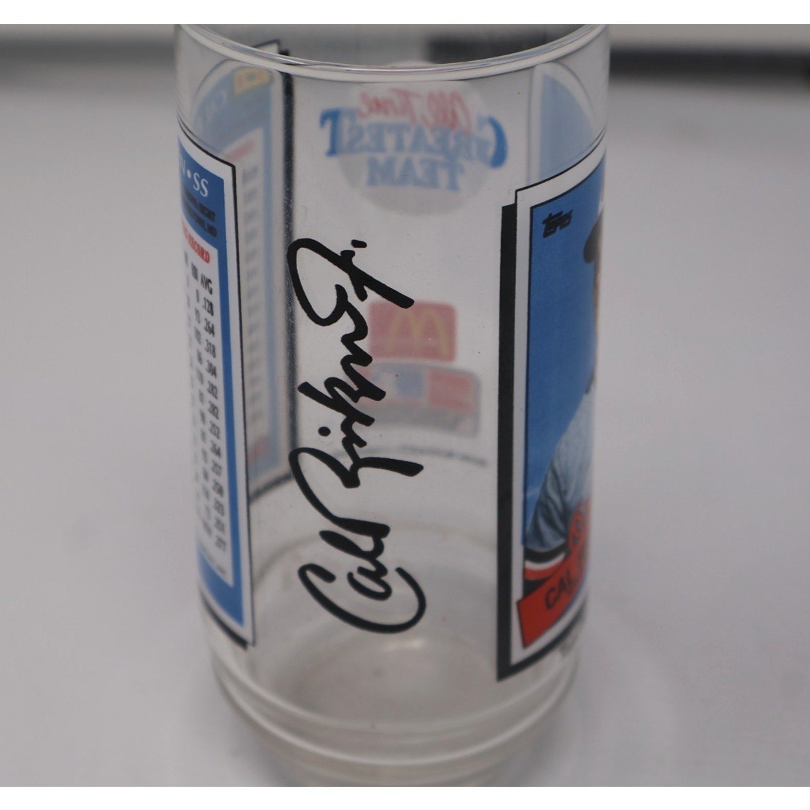 Side view featuring Cal Ripken Jr signature-style graphic on collectible glass