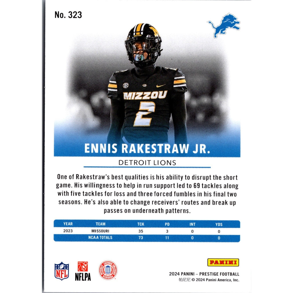 2024 Panini Prestige Rookies #323 Ennis Rakestraw Jr (RC) Detroit Lions