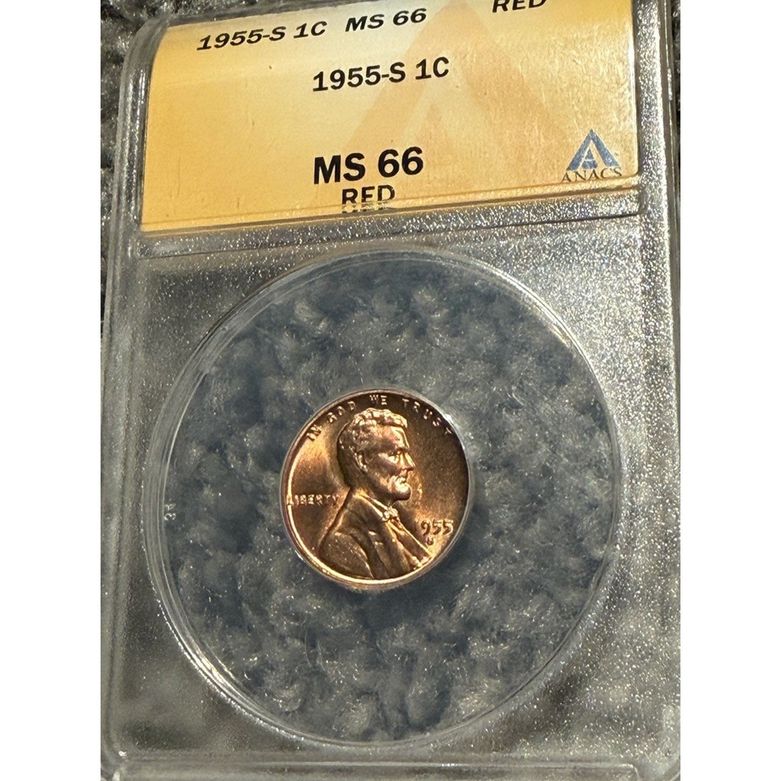 1955-S 1c Lincoln Penny Cent Anacs MS66 RED San Francisco Mint USA