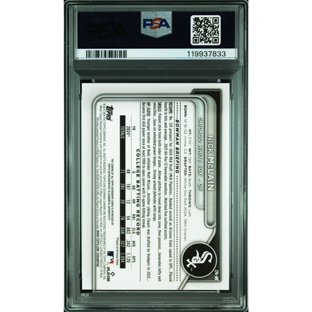 Nick McLain 2024 Bowman Chrome Draft Auto Red Refractor /5 #CPA-NM PSA 9
